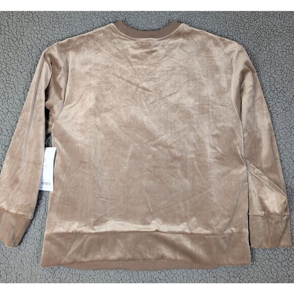 NWT ATHLETA Retroplush Velvet Crewneck Sweatshirt Side Snaps Brown Size Small - Picture 9 of 16